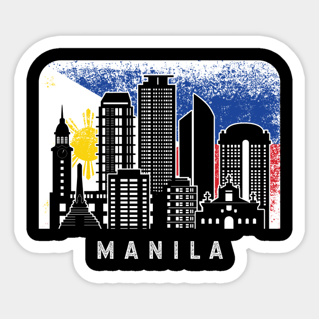 Manila NCR Skyline Vintage Philippines Flag Manila Sticker TeePublic